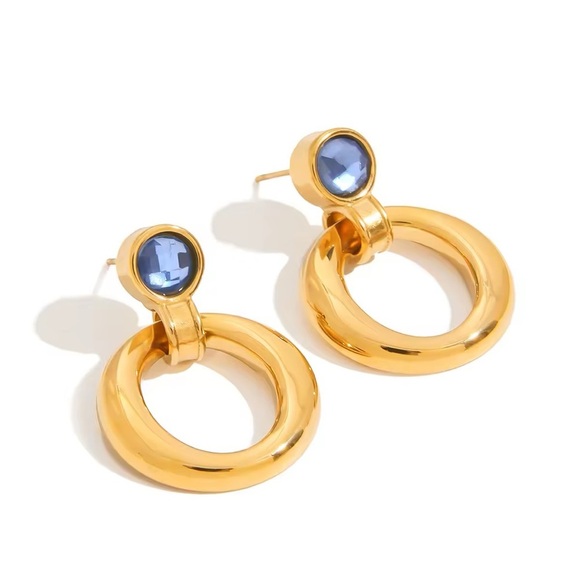 18K Gold Plated Blue CZ Earrings - Picture 2 of 5